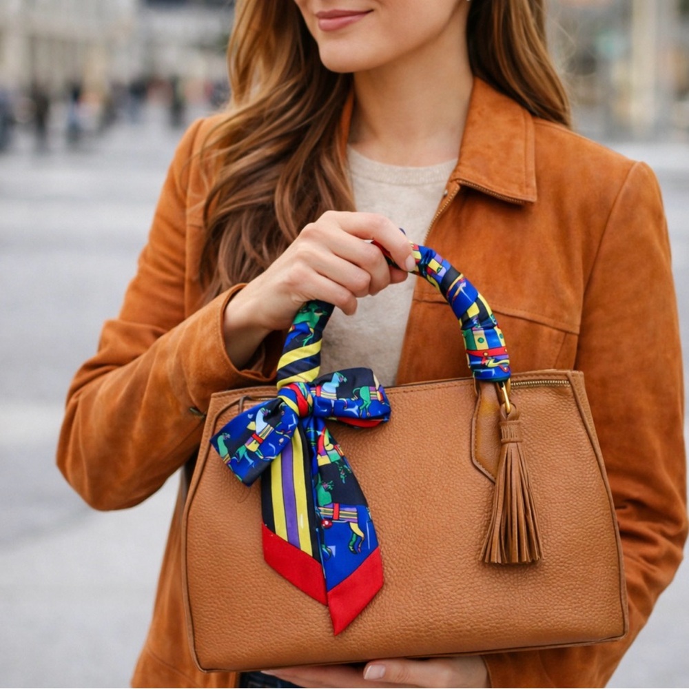 HORSE PRINT SKINNY SCARF BANDEAU BAG HANDLE WRAP NEON COLORS BLACK BLUE